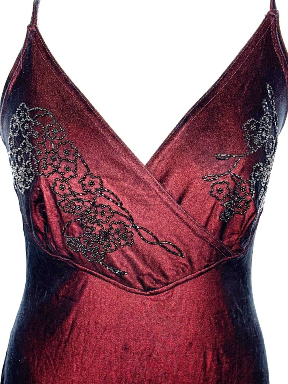 * Vtg Scene Y2K Burgundy Panne Velvet Body Skimming Maxi dress Sz 13 - Picture 6 of 16